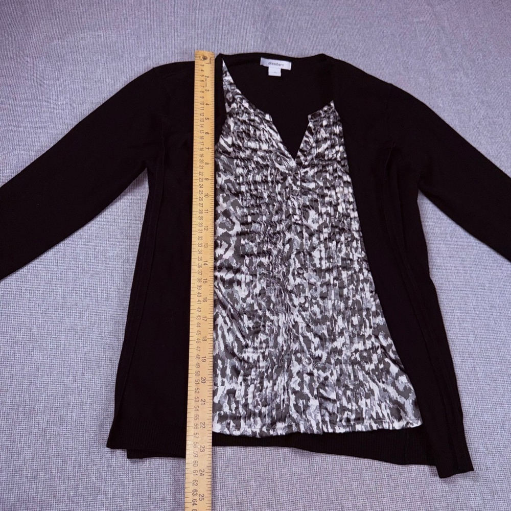 Dressbarn Womens Small Black 2-in-1 Cardigan Animal Print Blouse Layered Sweater - Picture 8 of 8